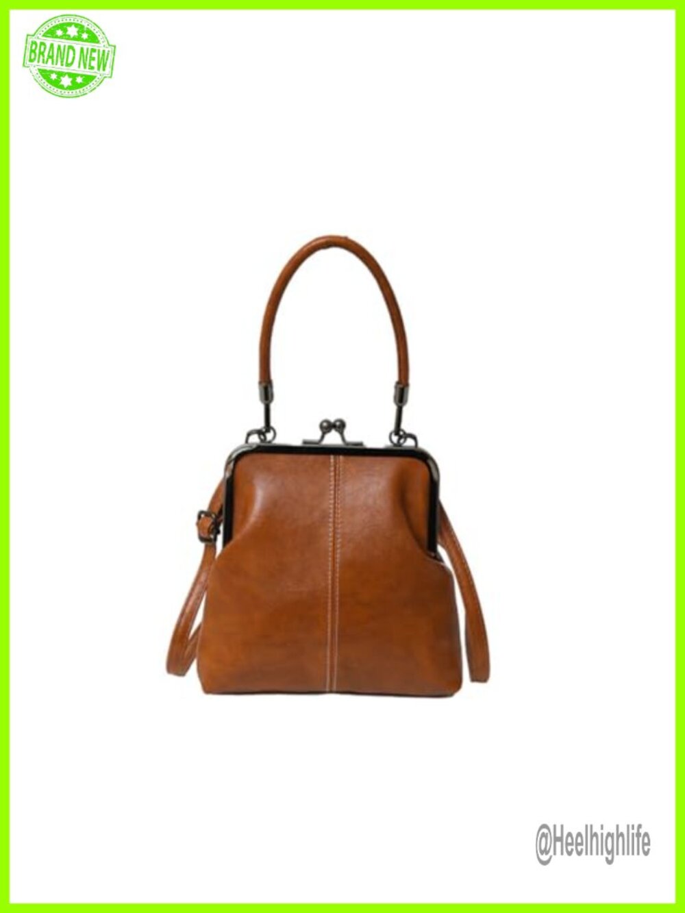 Vintage Kiss-Lock Top Handle Satchel Retro PU Leather Handbag